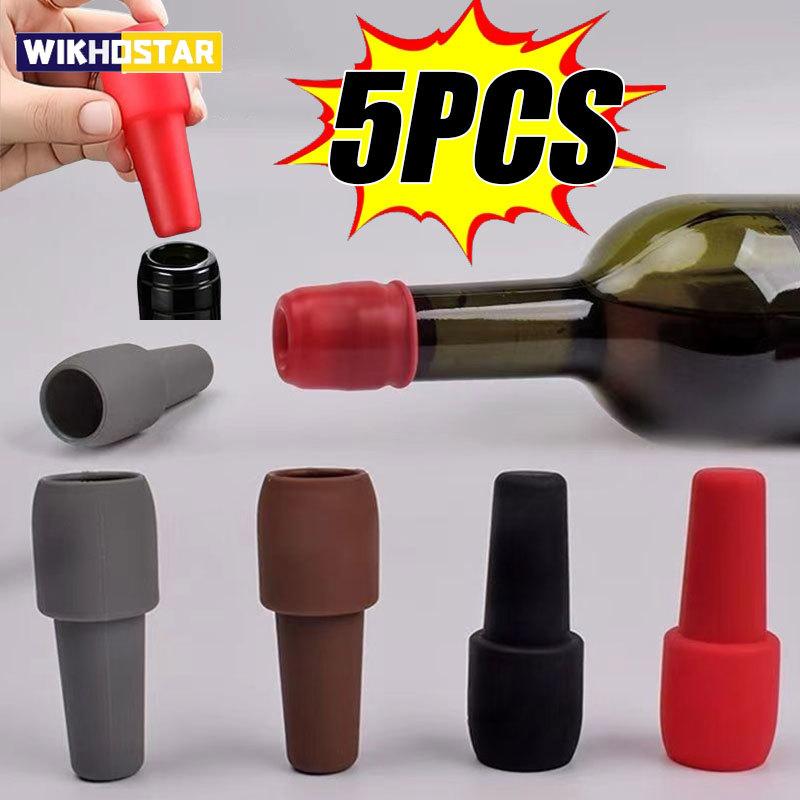 Weinverschlüsse aus Silikon, Getränkeflaschenverschluss, wiederverwendbarer Sektflaschenverschluss, hält Wein, Champagner frisch, Küchengeräte Random color 5pcs