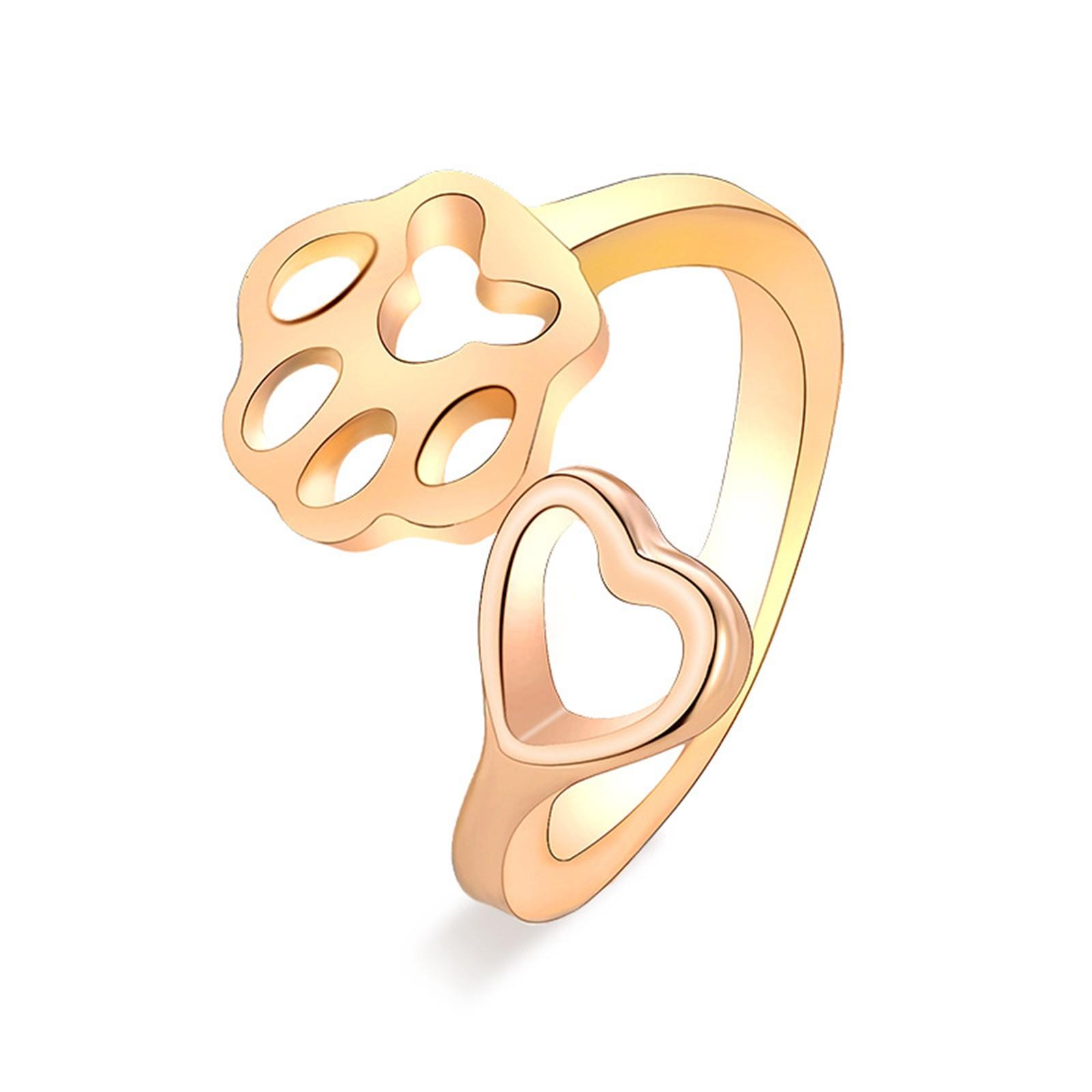 Modischer Liebespaar-Ring, Haustier-Ring, Herzform, verstellbarer Ring One Size rose gold