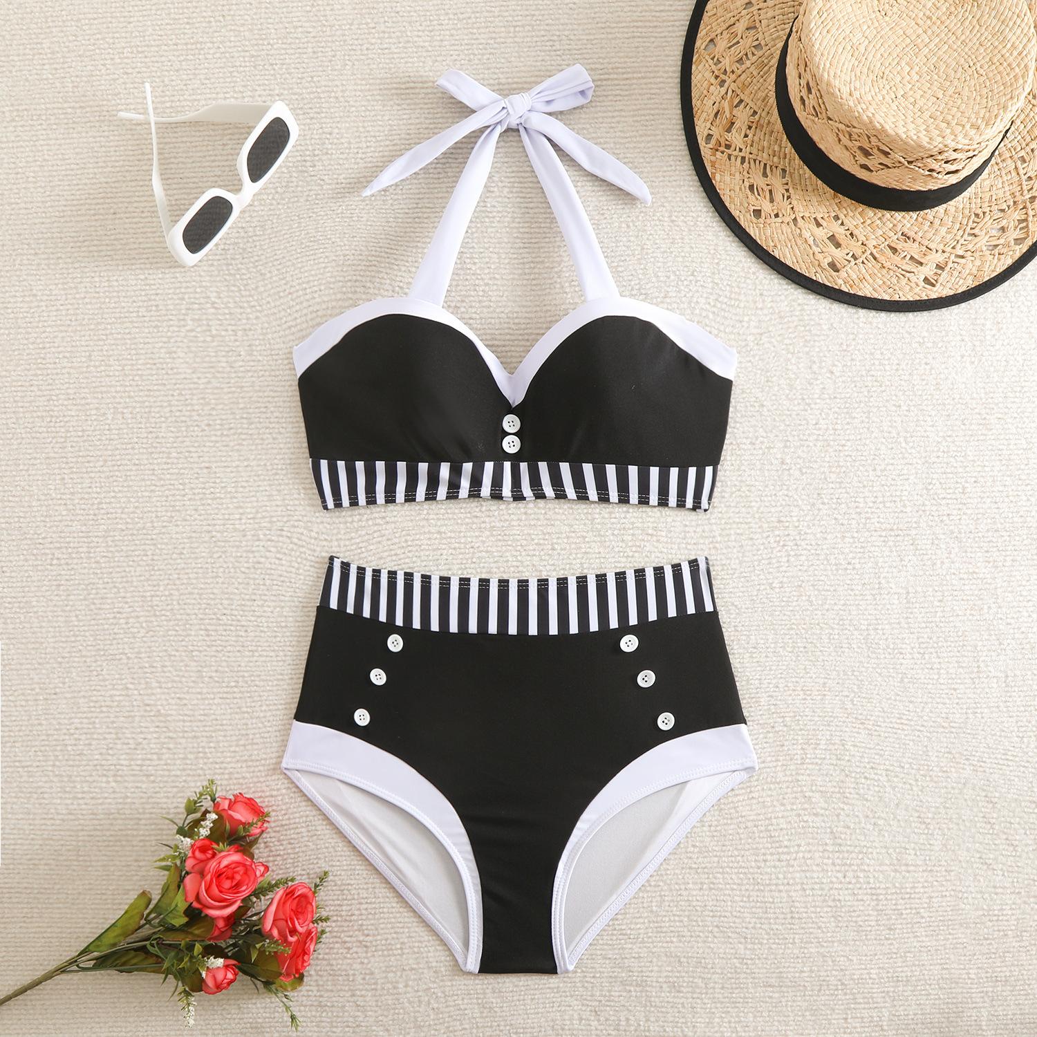 Damen Bauchgurt Brustfrei Sexy Bikini Hohe Taille Badeanzug Strand Bademode Weiblich Sommer Badeanzug XL schwarz