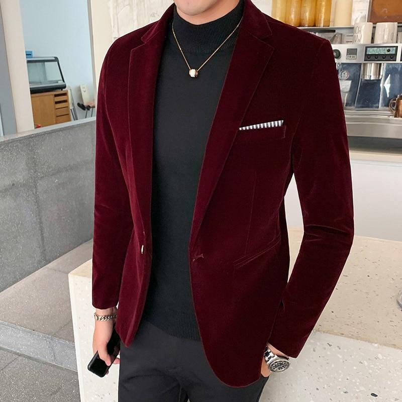 Herbst Samt Hochzeit Kleid Mantel Herren Blazer Jacke Mode Lässig Anzug Jacke Bühne DJ herren Business Blazer Veste kostüm Homme XXXL wein rot
