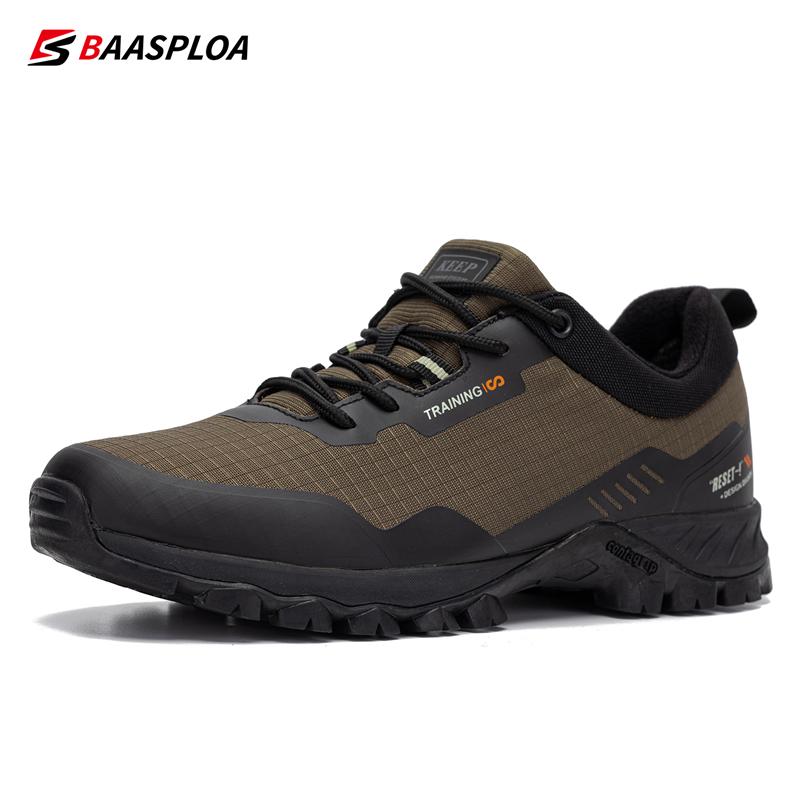 Baasploa Herren Rutschfeste Sneakers Verschleißfeste Wanderschuhe Herren Outdoor Wasserdicht Sneaker Leichte Herren Wanderschuhe 46 braun