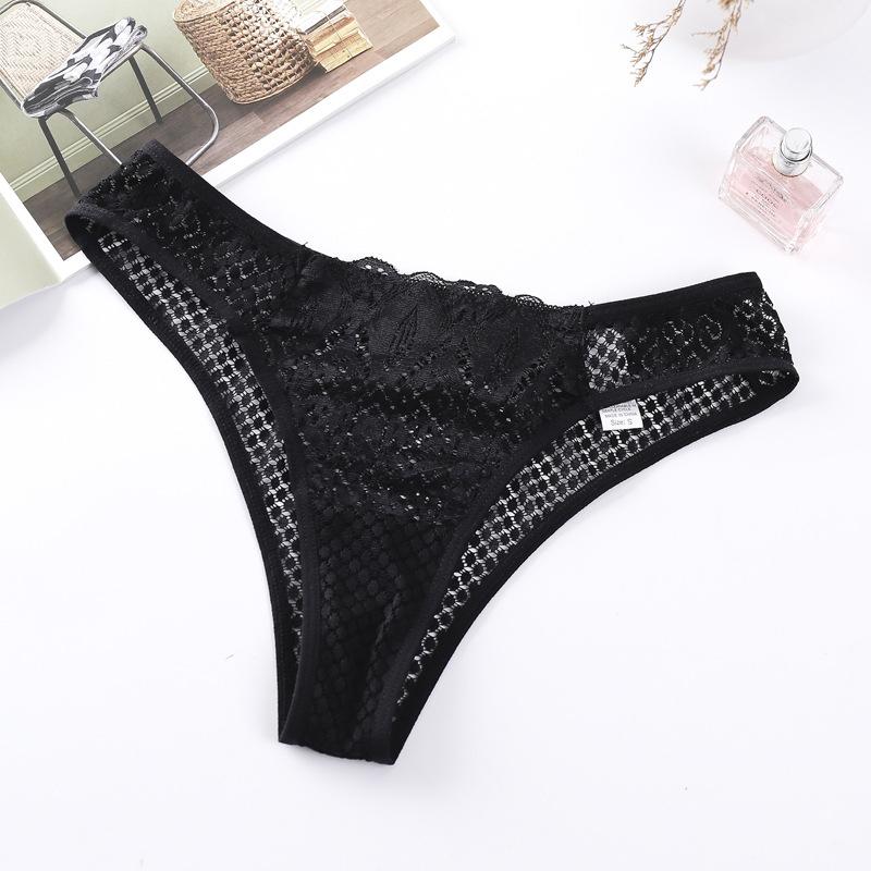 TERMEZY Neue Höschen Frauen Spitze Unterwäsche Sexy Low-Taille G String Tanga Transparent Aushöhlen Briefs Solide Weiche Weibliche dessous S schwarz