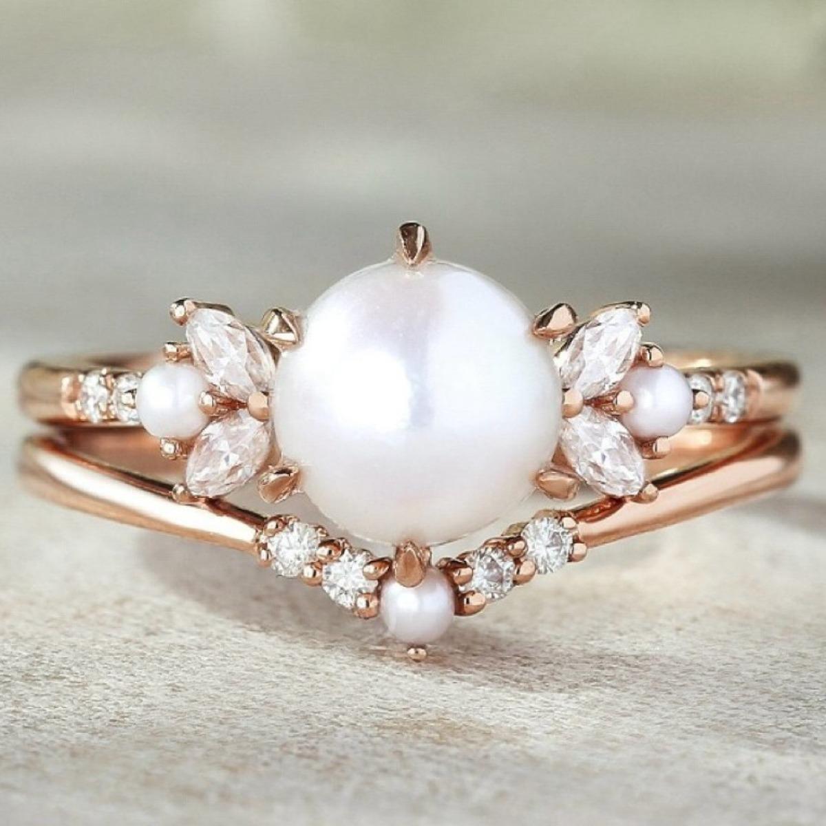 Luxus Ins Neuer Hochwertiger Perlenring Damen Eiskönigin Großes Perlendesign High-End Schmuckring No. 9