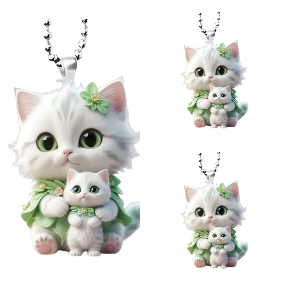 Hängende Dekoration fürs Auto, Weihnachtsbaum-Anhänger mit Umhängeband, einfach aufzuhängen, Katzenform-Design, hängende Dekoration für den Rückspiegel, Auto-Innenausstattung Cat 3pc