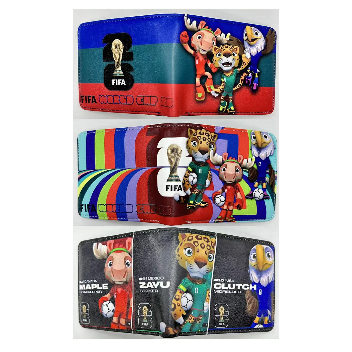 2026 FIFA-Weltmeisterschaft PU-Leder Kurzes Bifold-Portemonnaie mit Maskottchen-Aufdruck Fan-Geschenk schwarz