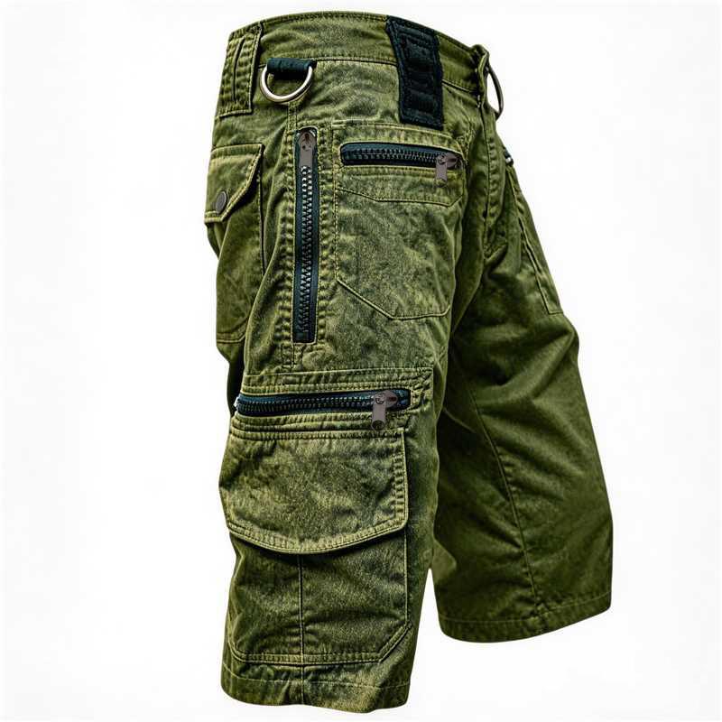 Herren Vintage Gewaschene Cargoshorts Mehrere Taschen Lässige Taktische Arbeitskleidung Outdoor-Shorts 3XL armee grüne