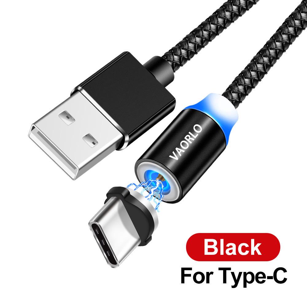 VAORLO Magnetisches Ladekabel, 360° drehbar, modisches Ladegerät, USB, einfaches Aufladen für iPhone, Huawei, Android, Samsung, Ladekabel Type-C+Cable schwarz