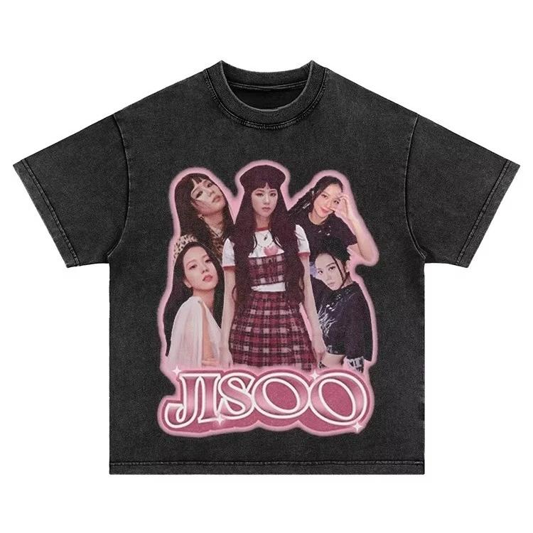 Jisoo Baumwolle Gewaschenes T-Shirt T Shirt 2026 Mode Kleidung Harajuku Unisex Hochwertige Kleidung Baumwoll-T-Shirts für Fans Geschenke L braun
