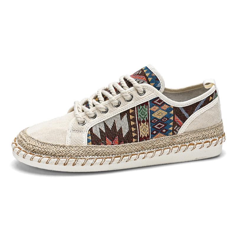 Neue Mode Bedruckte Herren Sommerschuhe Bequeme Flache Canvas Schuhe Herren Schnürschuhe Fischer Schuhe Lässige Herren 42