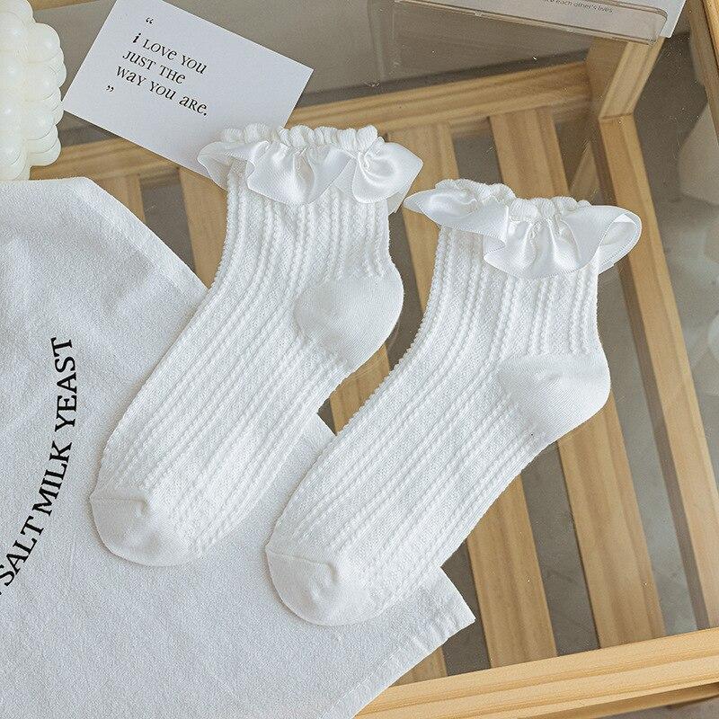 Japanische Kawaii süße weiße Socken JK Spitze Rüschen Rüschen Socken Frauen einfarbig süße Mädchen Studenten Lolita Stil Spitze Crew Socken