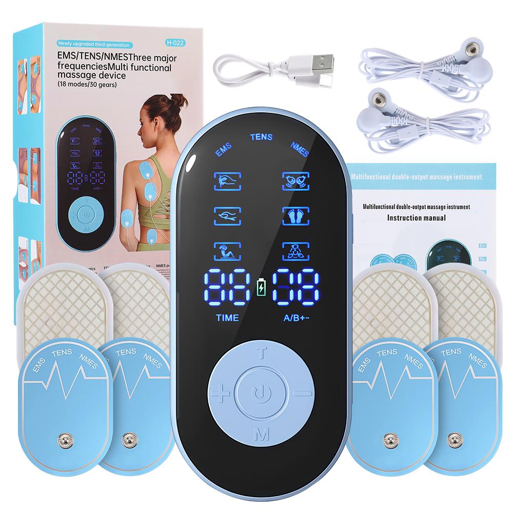 Wiederaufladbarer 18 Modi EMS TENS Muskelnerv Elektrostimulator Elektroden Patches Körperimpuls Physiotherapie Massagegerät Schmerzen lindern