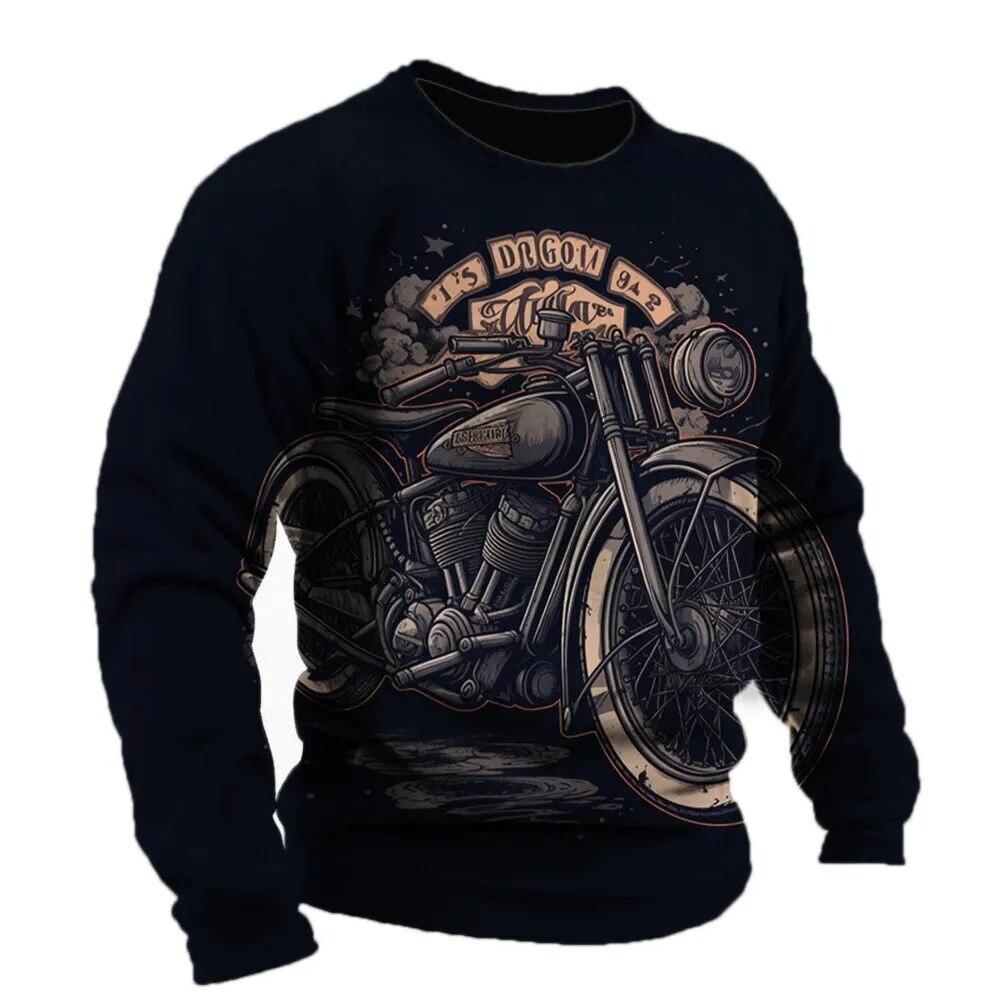 Vintage männer T-shirt Baumwolle Motorrad Muster Langarm T-shirts 3D Gedruckt Kleidung Grafik Straße Harajuku Übergroßen XL