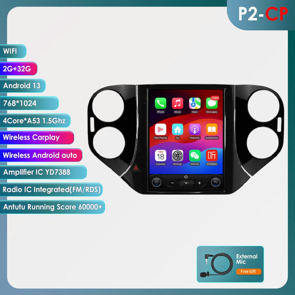 Hizpo Carplay 4G 9,7'' Tesla-Stil Bildschirm 2Din Android 13 Autoradio für Volkswagen Tiguan 1NF 2007-2016 Multimedia Video GPS RDS Intelligenter Bildschirm P2CP 4Core 2G 32G