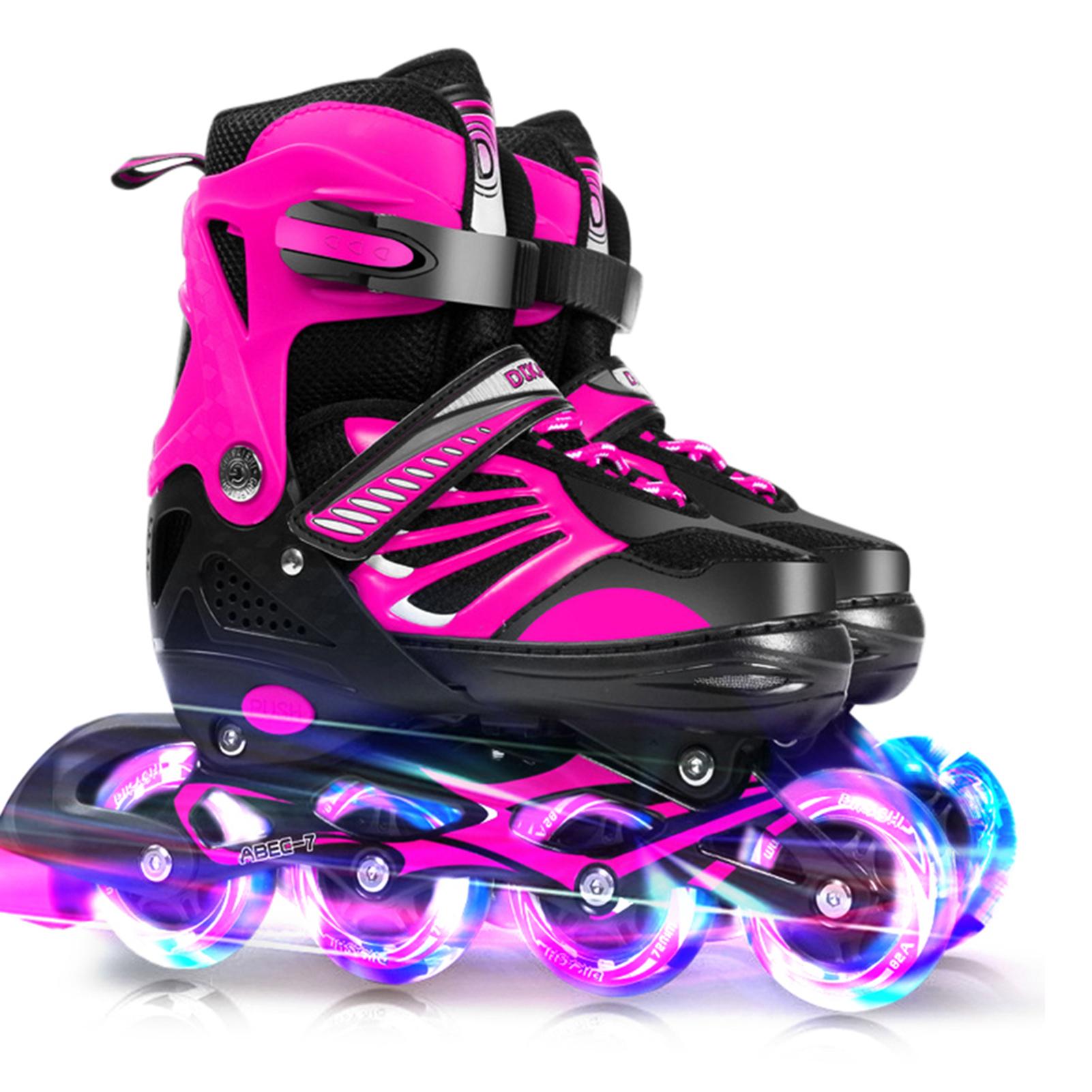 Verstellbare, beleuchtete Inline-Skates mit leuchtenden Rädern für Kinder und Jugendliche, Mädchen und Jungen L rosa