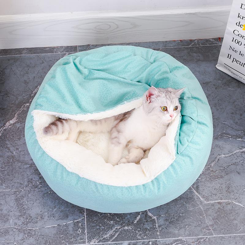 Katzenbett Vier Jahreszeiten Kreative Tierstreu Katzenmatte Bezug Decke Eine Muschelform Weich und Bequem Plüsch Katzenstreu Haustiermatte S 50cm