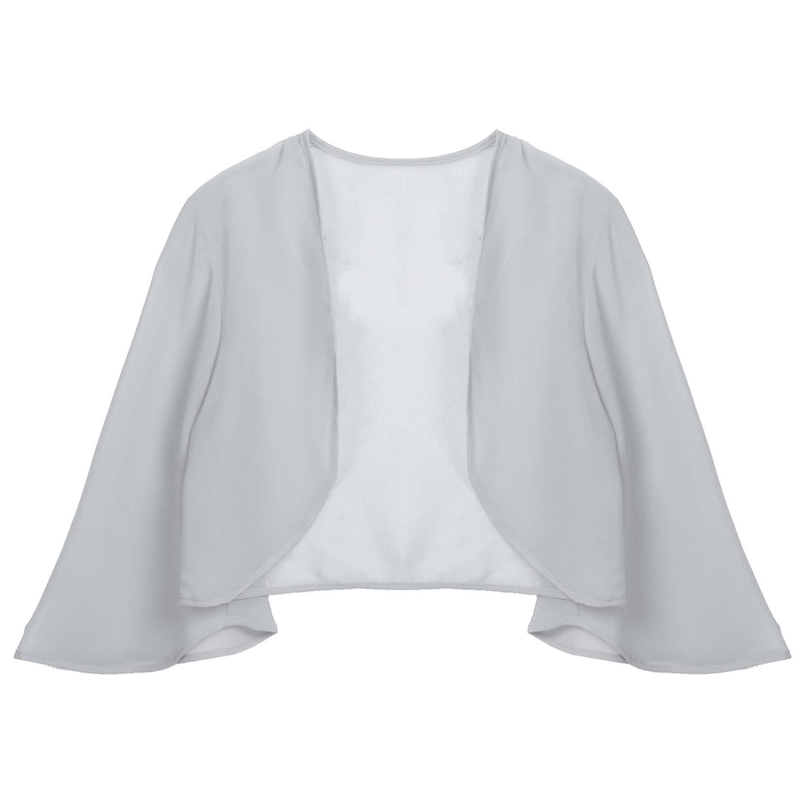 Damen-Chiffon-Bolero-Achselzuckenjacke, vorne offen, 3/4-Ärmel, kurze Strickjacke, Hochzeit, Party, Freizeitkleidung grau