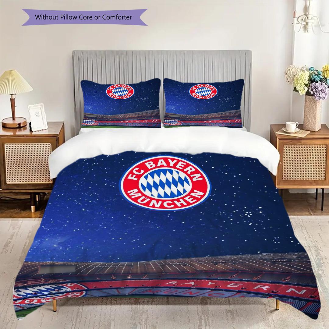 FC Bayern München Muster Bettwäsche Steppdecke Set Bettbezug Kissenbezug Heimdekoration Geburtstagsgeschenk (1 Bettbezug + 2 Kissenbezüge, ohne Füllung) 220x240cm