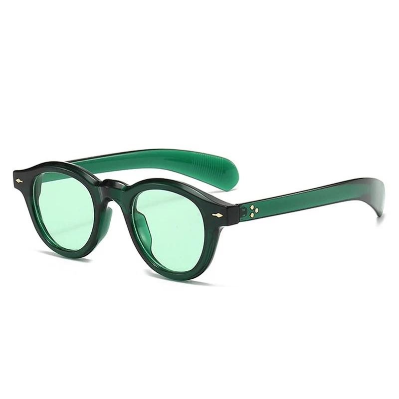 SHAUNA Vintage Ovale Sonnenbrille Damenmode Klare Ozean-Linsenschirme UV400 Herren Trendige Nieten Runde Blaugrüne Sonnenbrille
