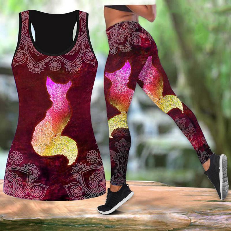 Yoga-Outfit mit Fuchs-Aufdruck für Damen, modische 3D-gedruckte Workout-Leggings, Fitness, Sport, hohe Taille, lässige Yoga-Hose M rosa