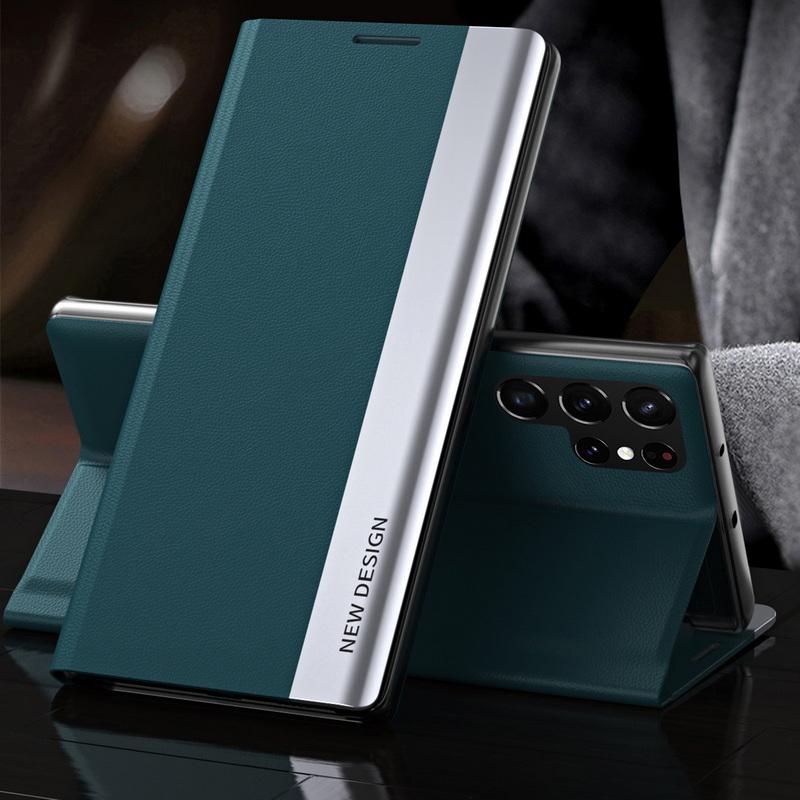 Flip-Cover Leder Handytasche für Samsung Galaxy S25 Ultra S24 FE S23 S22 Plus S21 A56 A36 A16 A55 A15 A35 A26 A14 A52 A12 A14 A54 5G Samsung S24 Ultra dunkelgrüne