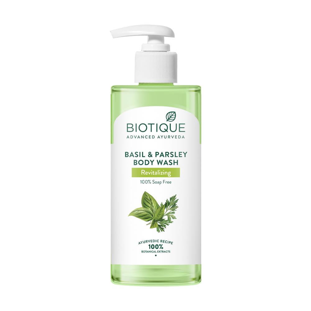 Biotique Basilikum & Petersilie Duschgel 300 ml, revitalisierendes und beruhigendes Gel für alle Hauttypen, natürliches, aufhellendes Duschgel white