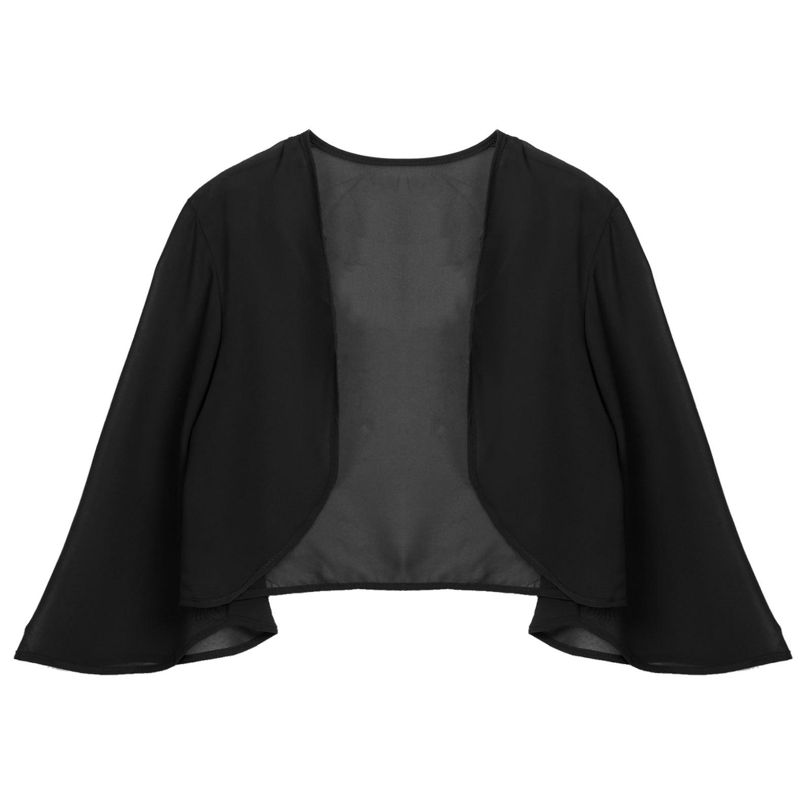 Eleganter Bolero für Damen, 3/4-Ärmel, Chiffon-Cardigan, Hochzeit, Party, Brautkleid, Überzüge XXL schwarz