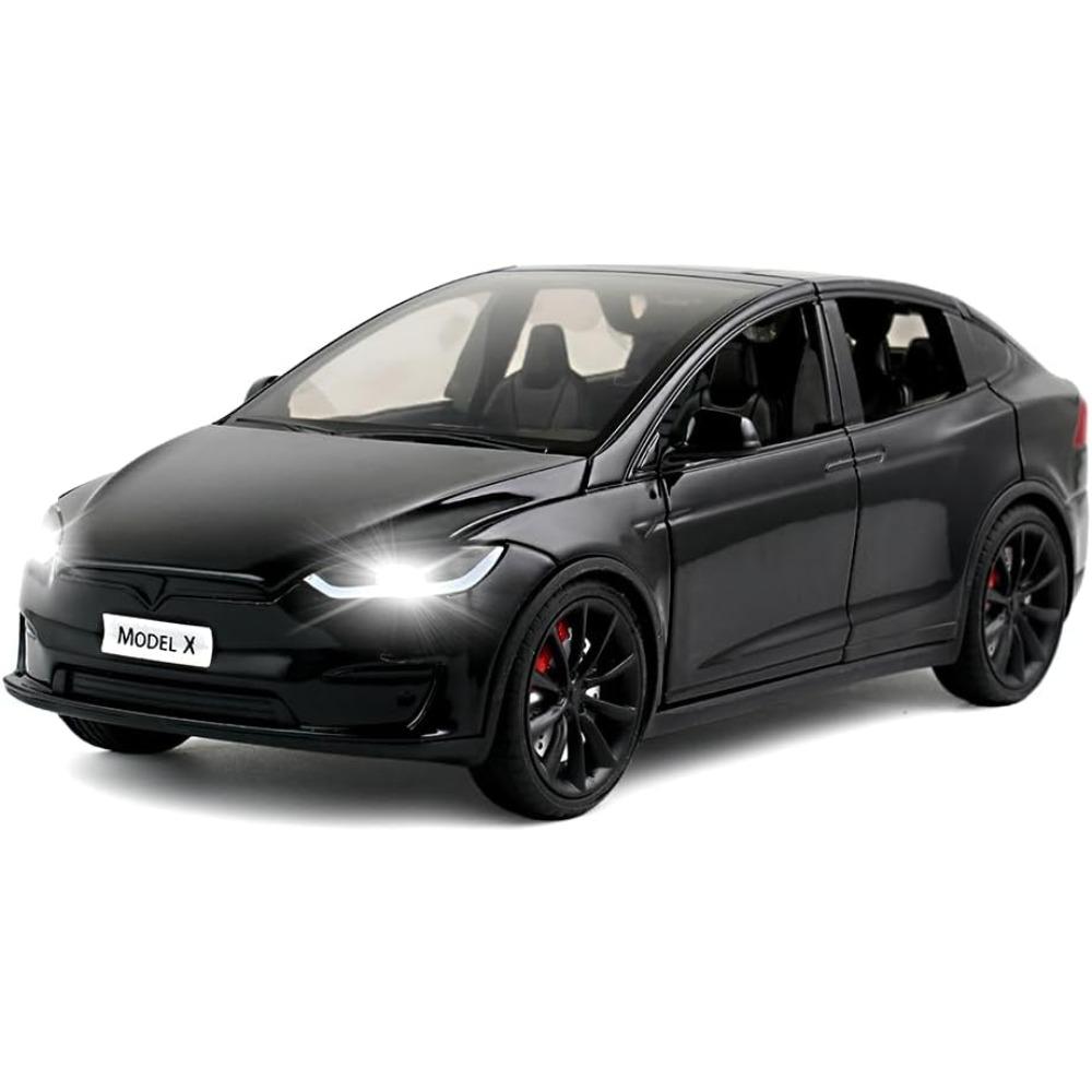 Tesla Model X, Legierungsautomodell im Maßstab 1/24, Druckguss-Spielzeugfahrzeuge, Automodell X, Flügeltüren, zurückziehbares Legierungsauto mit Lichtern und Musik, Geschenke für Kinder 1/24-Size:18*8*6cm schwarz