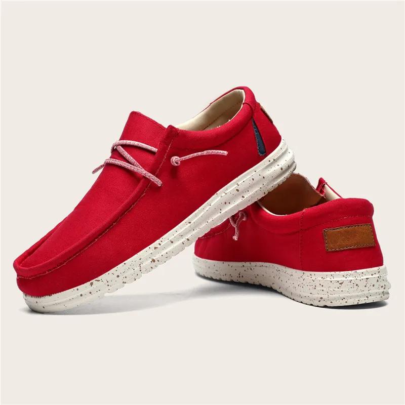 2025 Herren Freizeitschuhe Flach Outdoor Herren Sneaker Leichtgewicht Bootsschuhe Fahrmokassins Atmungsaktive Herren Canvas Schuhe 46 rot