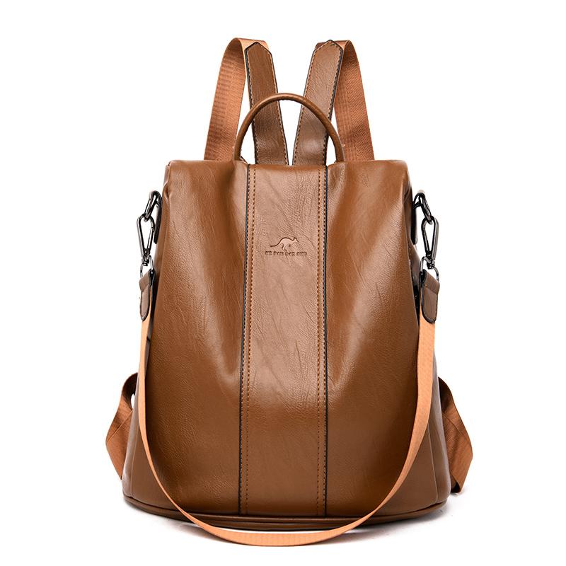 Diebstahlsicherer Lederrucksack für Damen, Vintage-Umhängetasche, Damen-Reiserucksack mit hoher Kapazität, Schultaschen für Mädchen braun