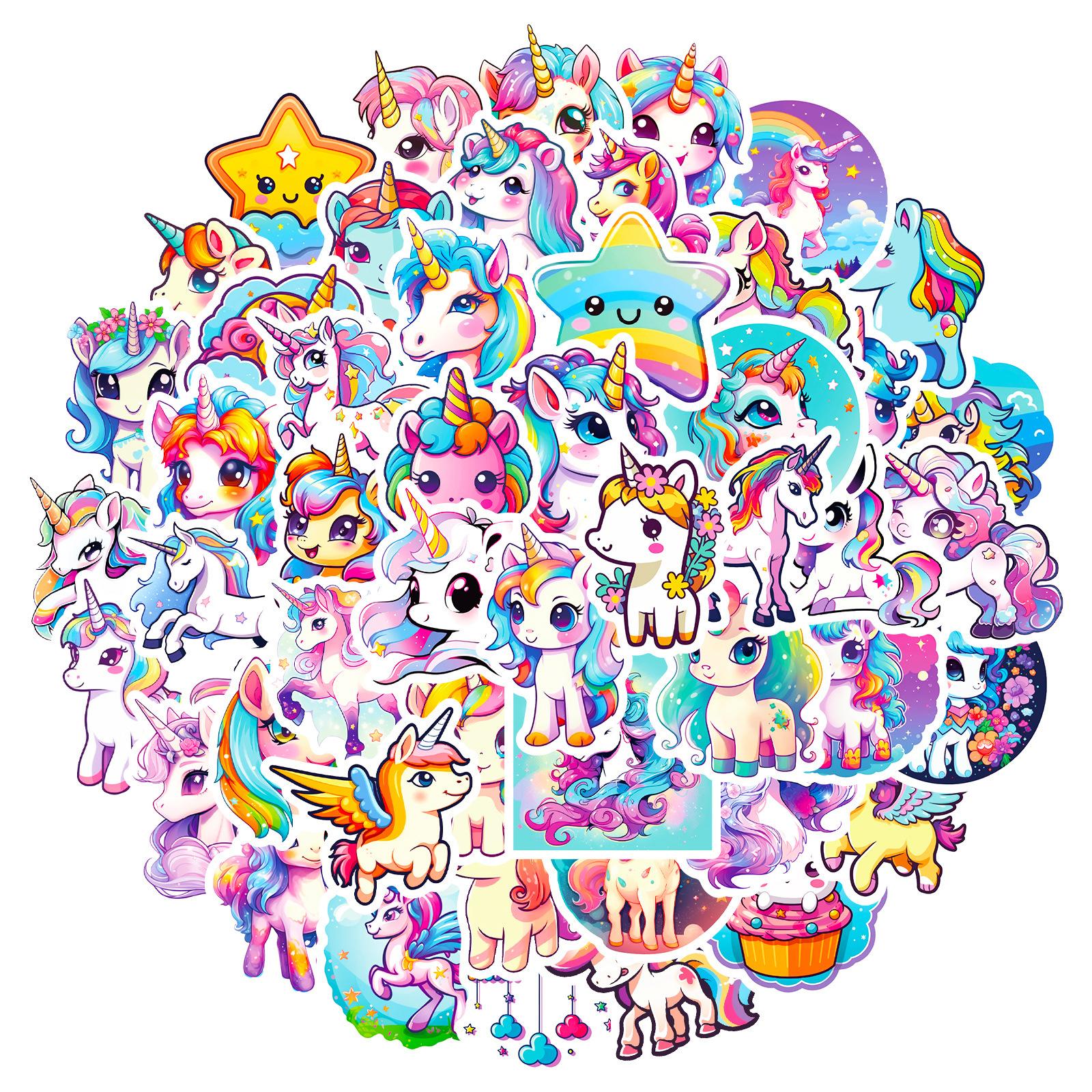 50 Stück Cartoon-niedliche Regenbogen-Einhorn-Aufkleber für Kinder, Scrapbooking, Laptop, Reisegepäck, Laptop, Wand, Auto, Dekoration, Aufkleber