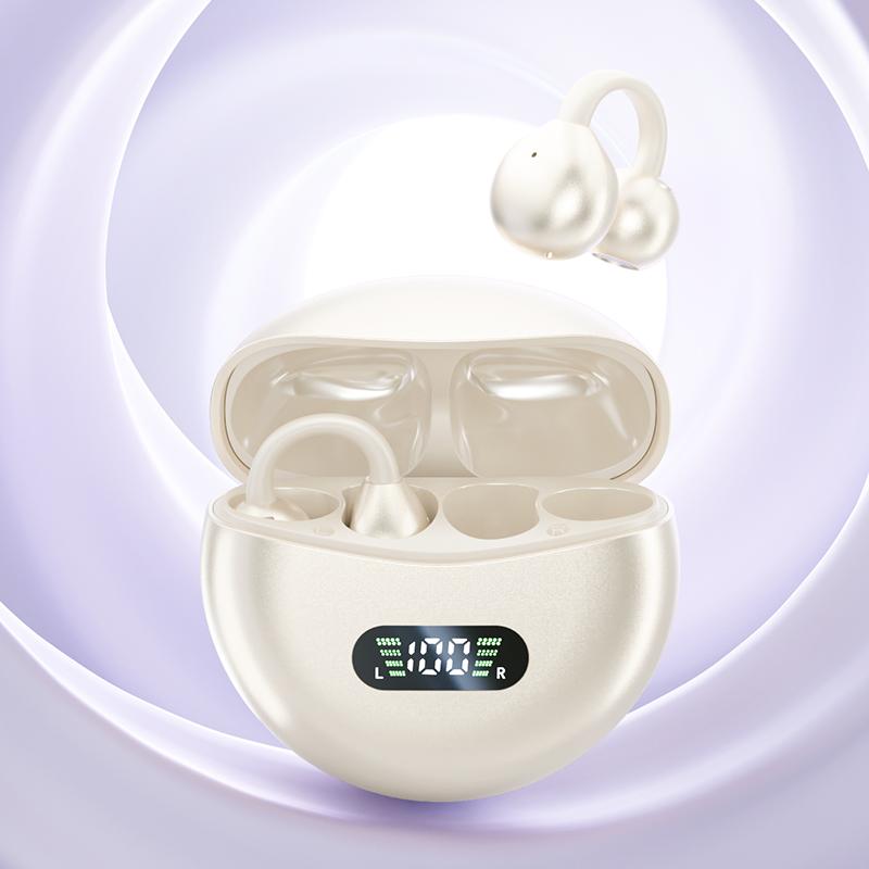 Echte kabellose Kopfhörer Bluetooth-Kopfhörer Knochenleitung TWS-Ohrhörer Sport-Ohrhörer Spiel-Headset Wasserdichte Kopfhörer beige
