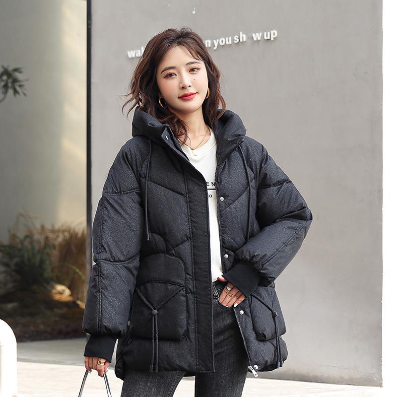 Baumwollgefütterte Jacke Damen Winter Koreanische Version Lockere Gepolsterte Jacke Mit Kapuze Lockere Allgleiches Dicke Warme Jacke M schwarz