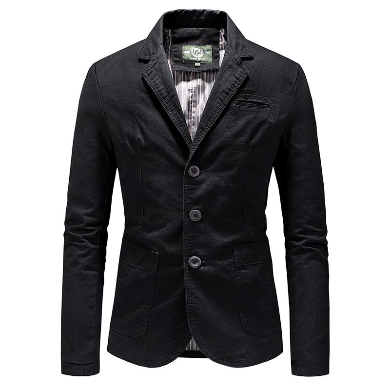 Herbst Neue Lässige Herrenanzug Reine Baumwolle Gewaschen Einreiher Slim-fit Mittelalterlich Übergröße Anzug 4XL schwarz
