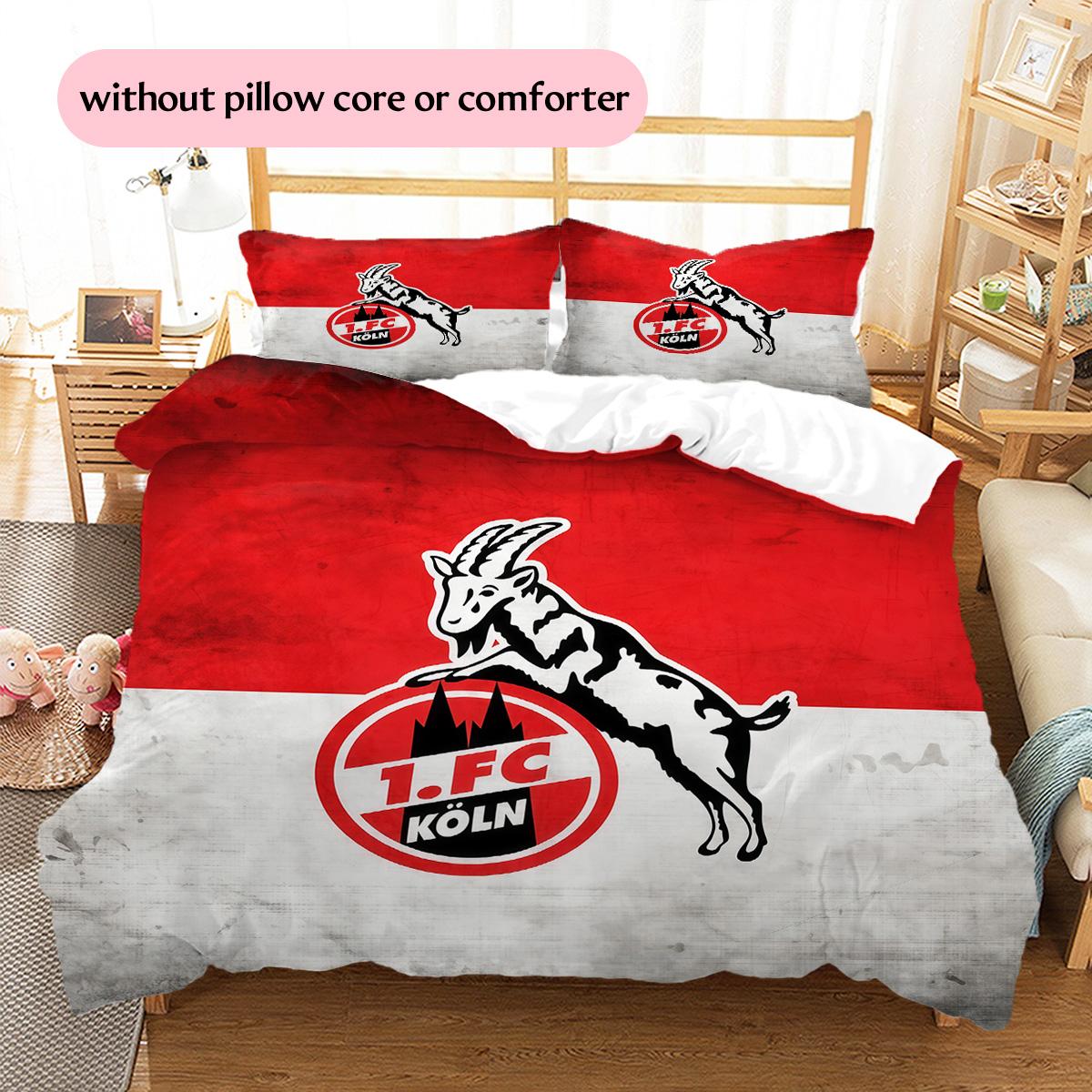 FC Köln Muster Bettwäsche Bettdecken-Set Heimdekoration Geschenk (1 Bettbezug + 2 Kissenbezüge (ohne Füllung)) 200x200cm