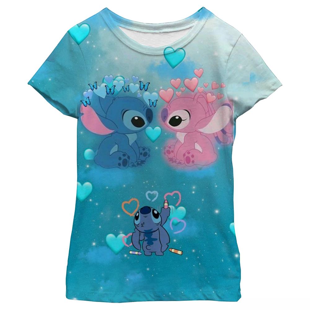 Neues Kawaii Lilo Stitch Cartoon T-Shirt Kinder Stitch Niedliches Manga T-Shirt Y2k Grafik-T-Shirt Mädchen Junge Oberteile Lilo Stich 140 gray