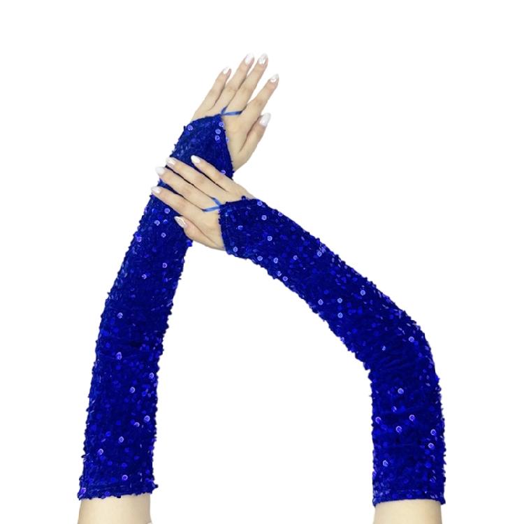 Elegante fingerlose Handschuhe Pailletten Französisch Einzigartige Outfits Lange Handschuhe für Flapper Braut Hochzeit Tanzaccessoires blau