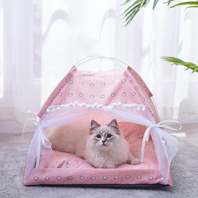 Süßes Prinzessinnen-Katzenbett The General Tipi, geschlossene, gemütliche Hängematte mit Böden, faltbares Katzenzelt, Hundehütte, Bett, Haustierkorb, Kissen L 60X60X50CM