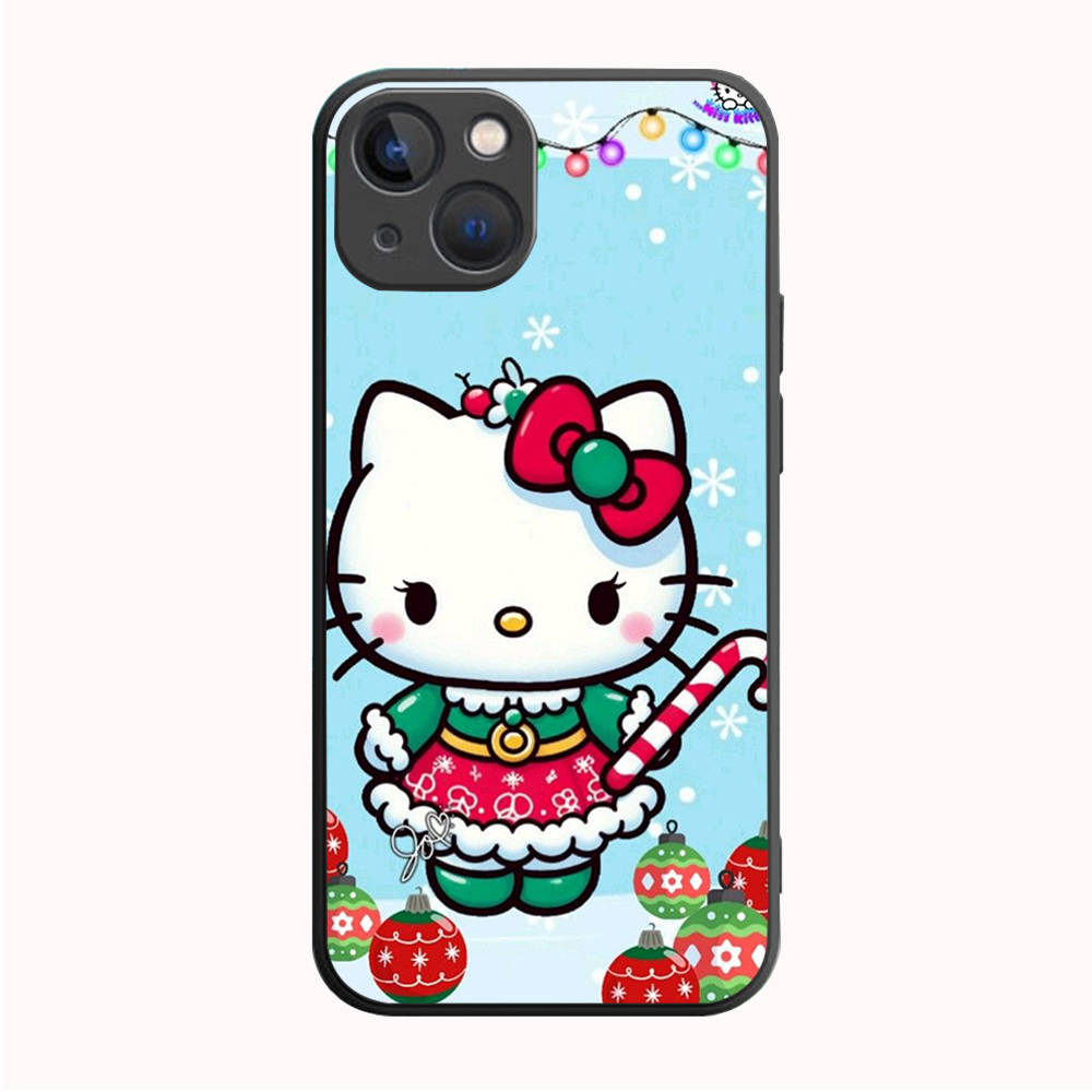 B-61 Weihnachten Hello Kitty Schwarze Hülle für Samsung S24 S23 S22 S21 S20 FE S10 Lite Ultra S7 S8 S9 Plus A05S A11 A12 A13 A15 A22 A24 A25 A32 A52 A71 5G Samsung A41 grün