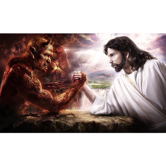Nordic Porträt Jesus Vs Teufel Digitale tapete Kunst Gott Bilder Leinwand Gemälde Für Home Wohnzimmer Wand Kunst Dekoration 20cm×40cm No Frame