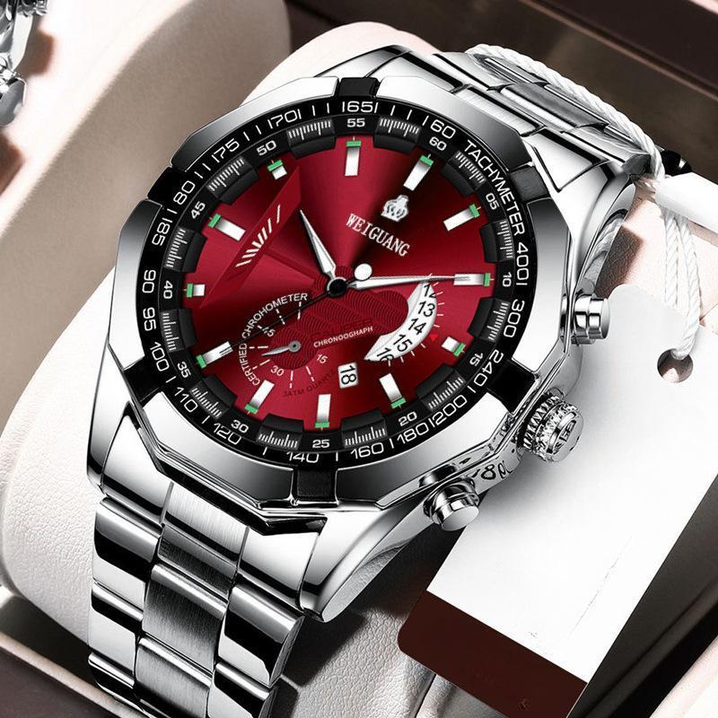 Mode Automatische Uhr Herren Kalender Wasserdicht Leuchtende Nicht-mechanische Uhr Großes Zifferblatt rot