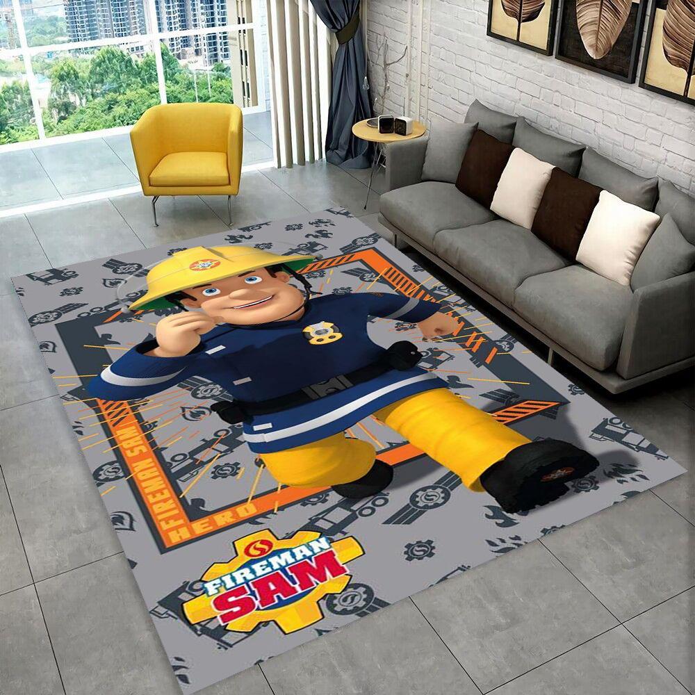 3D Klassischer Feuerwehrmann Sam Kinder Cartoon Teppich für Wohnzimmer Schlafzimmer Zuhause Sofa Dekoration, Kinder Spiel Rutschfeste Fußmatte Geschenk 230x160cm( 90x62in )