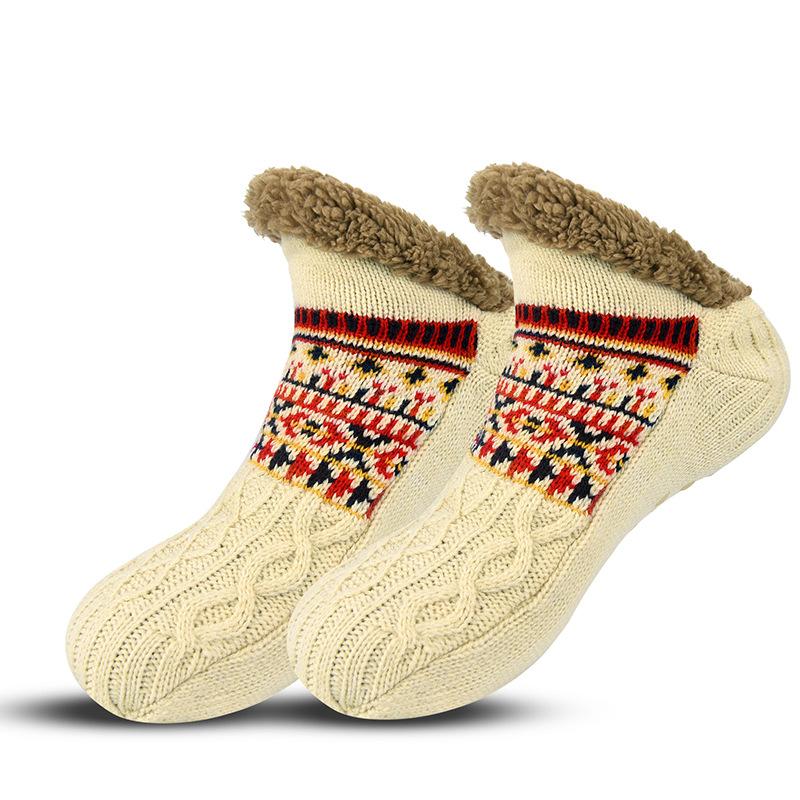 2 Paar Herbst- und Winter-Bodensocken Zuhause Warm Damen Herren Socken Schneesocken Schlaf-Teppichsocken Hausschuhe Socken Herren Rutschfeste Yoga-Socken 35-39（1 pair） beige