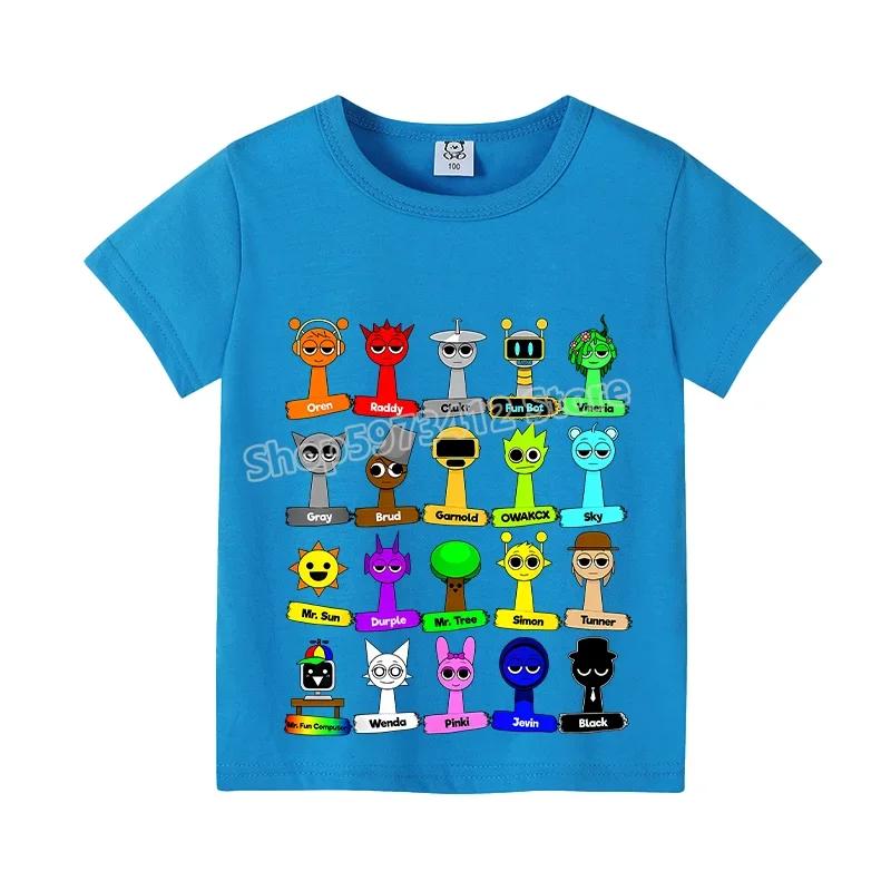 2025 Neue Sprunki Baby T-Shirts für Kinder Niedliche Cartoon-Figur Grafik Junge Sport Kurzarm Baumwoll-Tops Mode Kinderkleidung 110