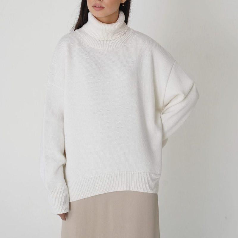 Solide Rollkragen Pullover Pullover Frauen Koreanische Mode Herbst Winter Neue Bequeme Lose Klassische Alle-match-Pullover Pullover One Size weiß
