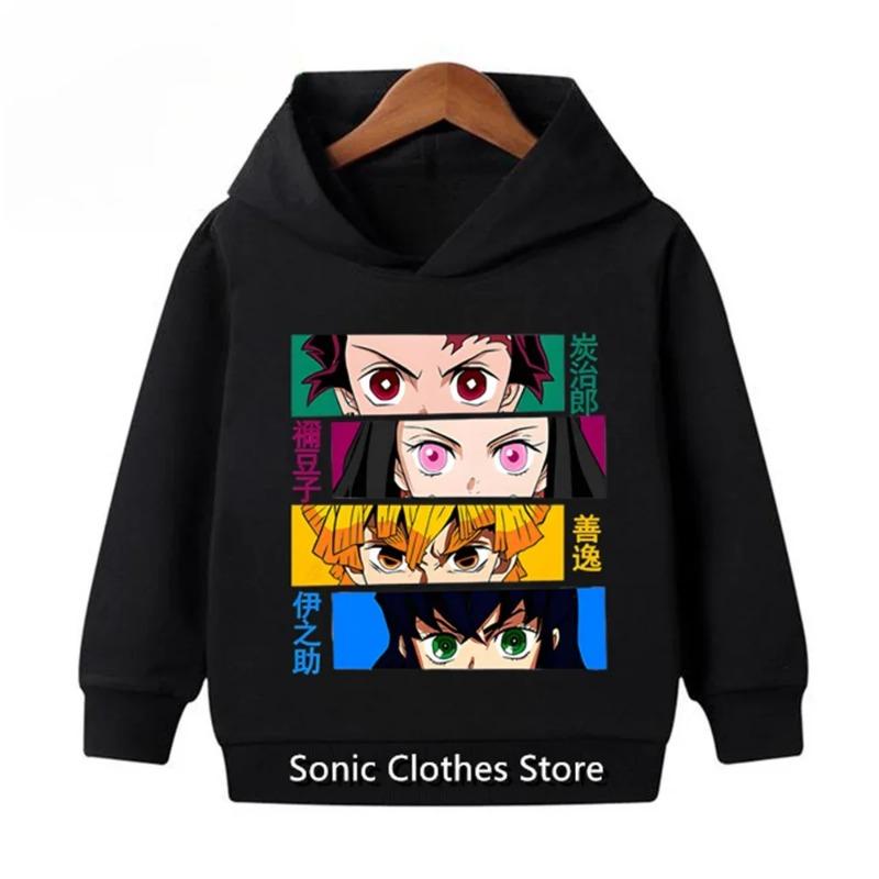 Anime Demon Slayer Kinder Kapuzenpullover Lässig Mädchen Jungen 3-12 Jahre Kinder Schwarzer Mantel Frühling Herbst Mode Sweatshirts Anzug 150 black
