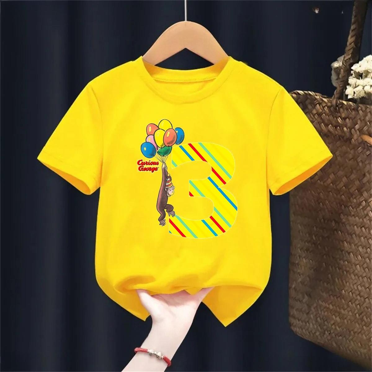 Alles Gute zum 2./3. Geburtstag Bedrucktes Sommer-T-Shirt Mädchen/Jungen Lustige Kawaii Kinderkleidung Affe mit Ballon T-Shirt Tops 100