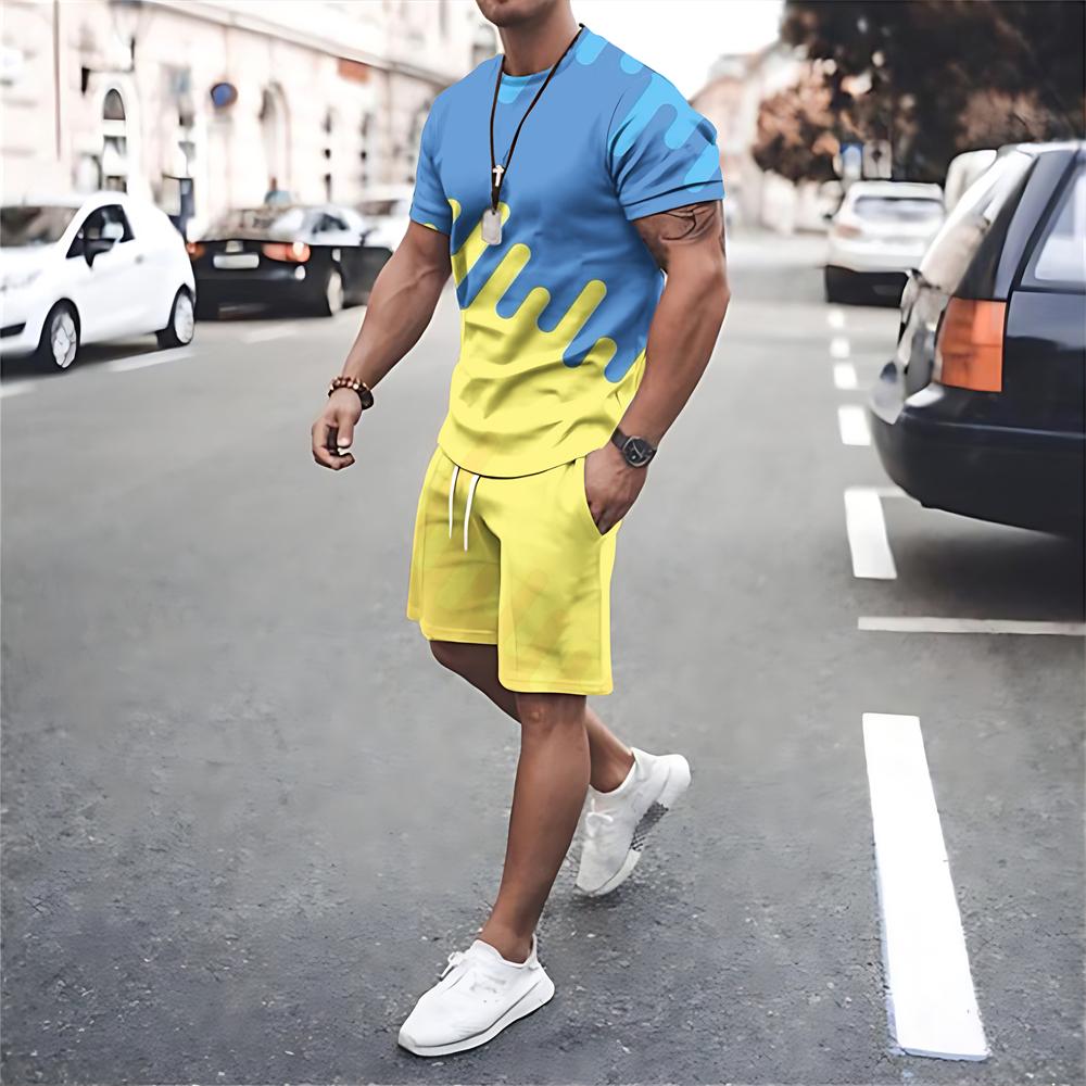 Herren Trainingsanzüge Sommer Übergroße T-Shirt Shorts 2-teiliges Set Herrenbekleidung Street Sportswear Anzüge Print Strand Shorts Outfits L