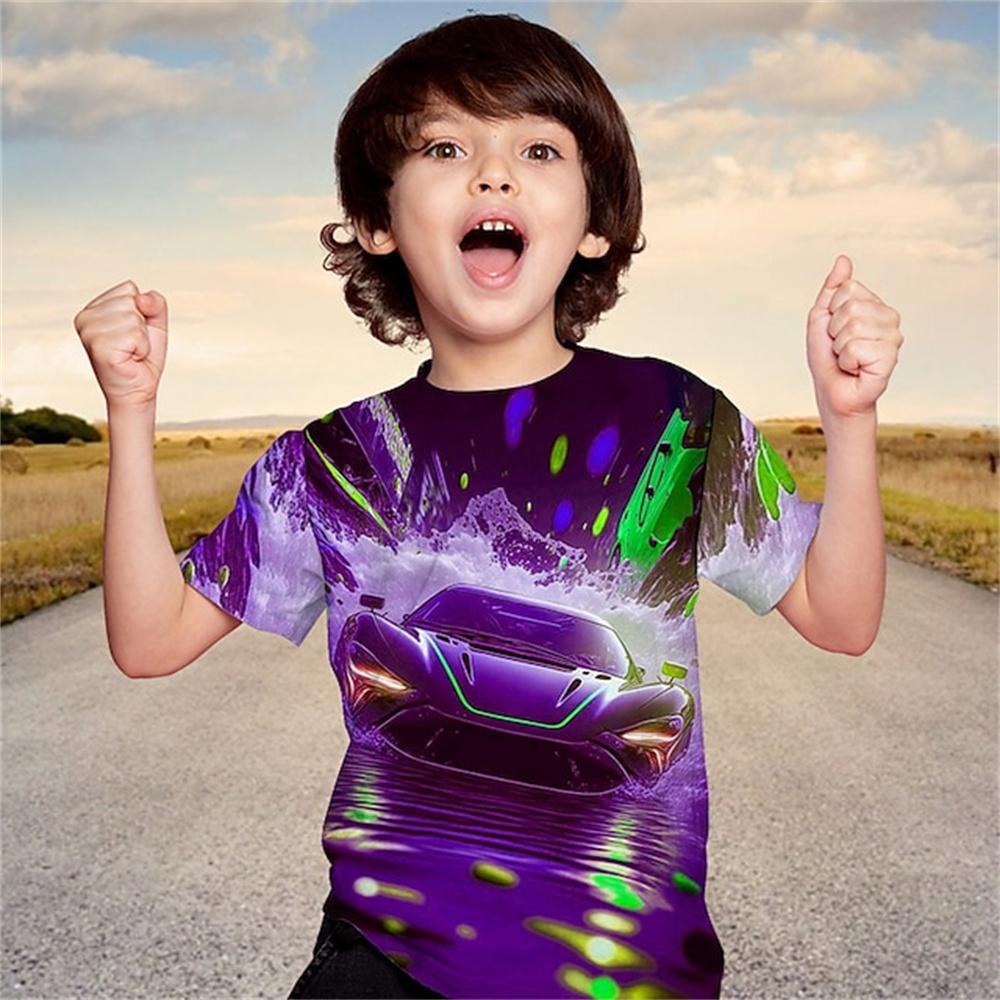 Jungen Sommerkleidung T-Shirts für Kinder Auto Grafik T-Shirts Kinderbekleidung Baby Kurzarm Print Lässige Jungenkleidung 130