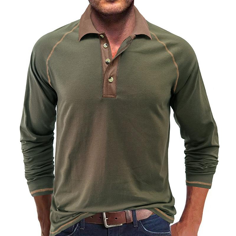 Langarm-Poloshirts für Herren, lockere Passform, legere Arbeit, Golf-Polos, klassische T-Shirts mit Kragen, Knöpfen, atmungsaktiv, feuchtigkeitsableitend, Henley-Tops, T-Shirts für Männer L grün
