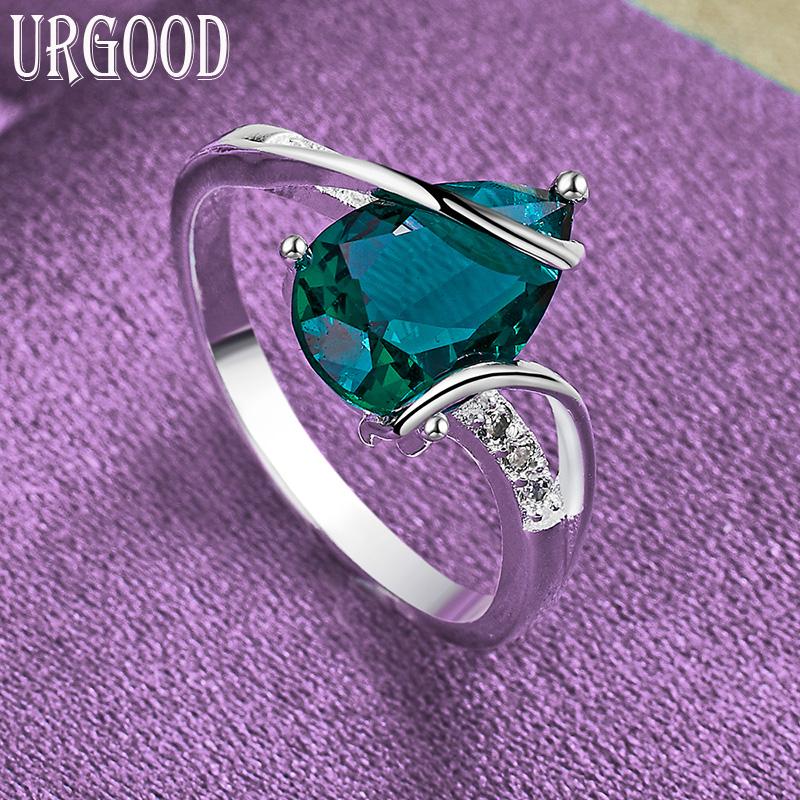 Ring aus 925er-Sterlingsilber mit grünem AAA-Zirkon, Party-Geschenk, Modeschmuck 7#